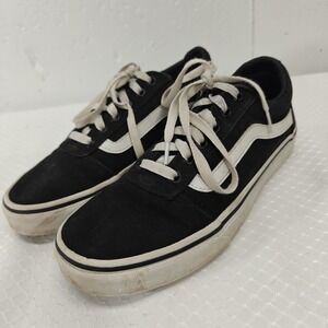 VANS Women's Size 8 Sneakers Black/White Leather and Canvas Low‎ Top 500714
